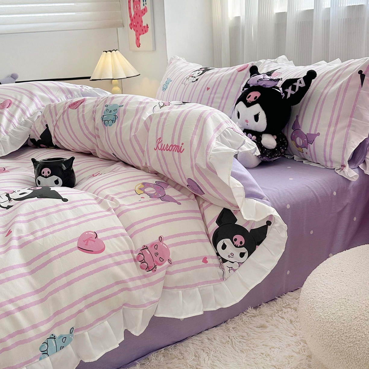 91家纺网 家纺一手货源 找家纺 （总）玉元坊 2025新款全棉纯棉库洛米白花边款式四件套