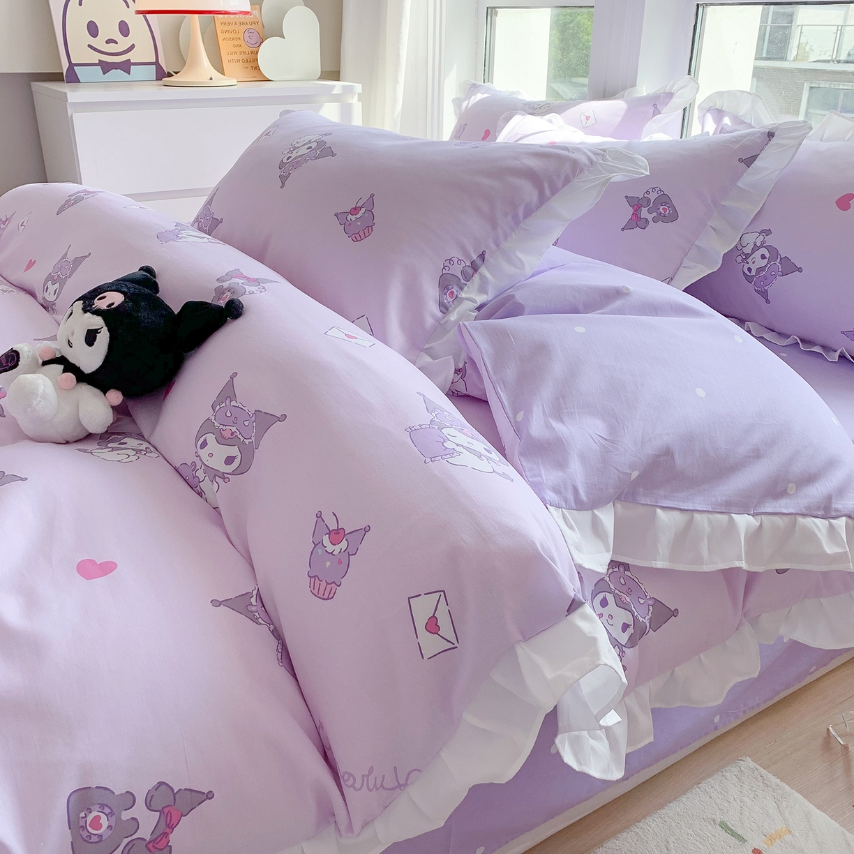 91家纺网 家纺一手货源 找家纺 （总）玉元坊 2025新款全棉纯棉库洛米白花边款式四件套