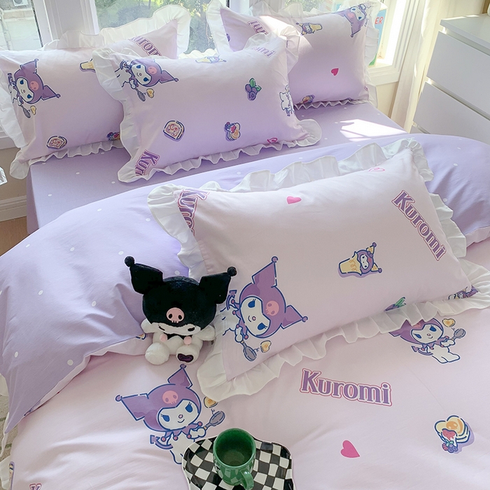 91家纺网 家纺一手货源 找家纺 玉元坊 2025新款全棉纯棉库洛米白花边款式四件套 甜甜库洛米【花边款】