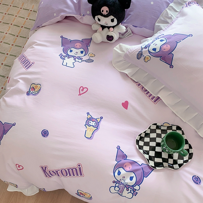 91家纺网 家纺一手货源 找家纺 玉元坊 2025新款全棉纯棉库洛米白花边款式四件套 甜甜库洛米【花边款】