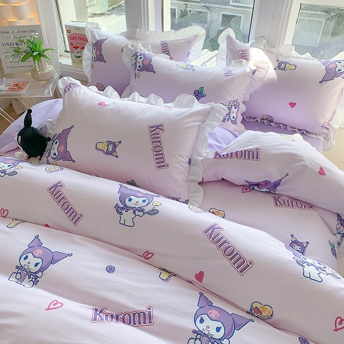 91家纺网 家纺一手货源 找家纺 玉元坊 2025新款全棉纯棉库洛米白花边款式四件套 甜甜库洛米【花边款】