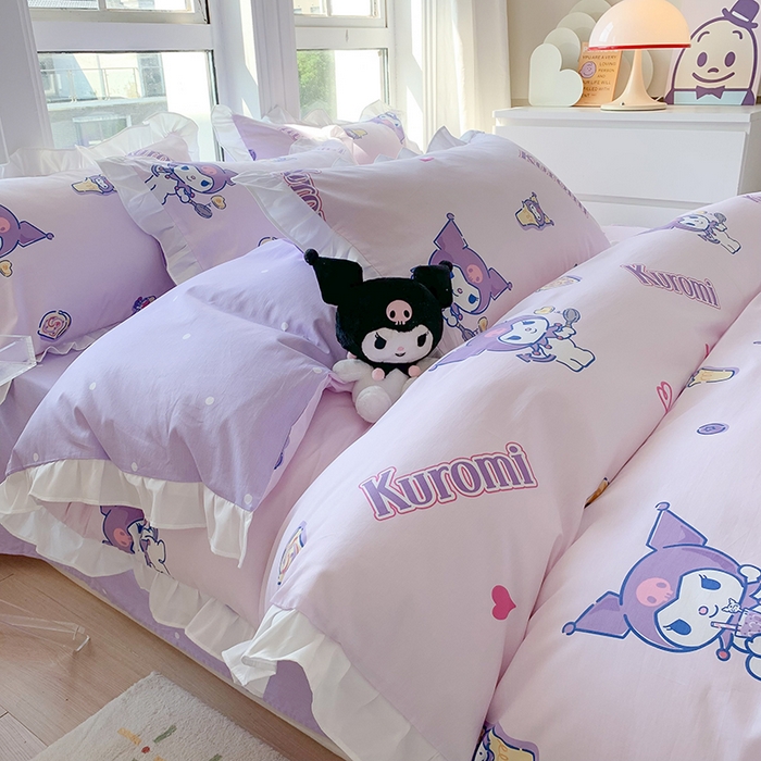 91家纺网 家纺一手货源 找家纺 玉元坊 2025新款全棉纯棉库洛米白花边款式四件套 甜甜库洛米【花边款】