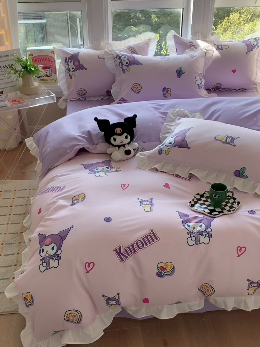 91家纺网 家纺一手货源 找家纺 玉元坊 2025新款全棉纯棉库洛米白花边款式四件套 甜甜库洛米【花边款】