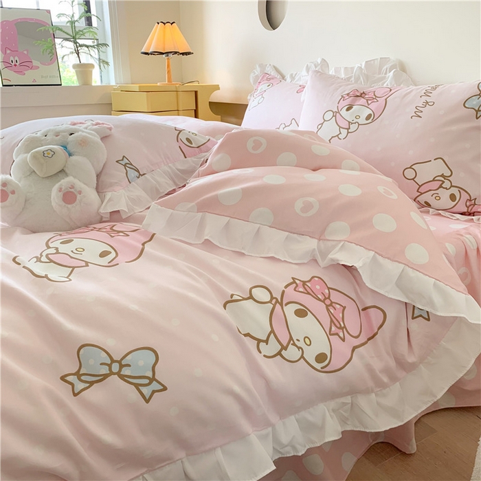 91家纺网 家纺一手货源 找家纺 玉元坊 2025新款全棉纯棉美乐蒂白花边款式四件套 花边-蝴蝶结美乐蒂