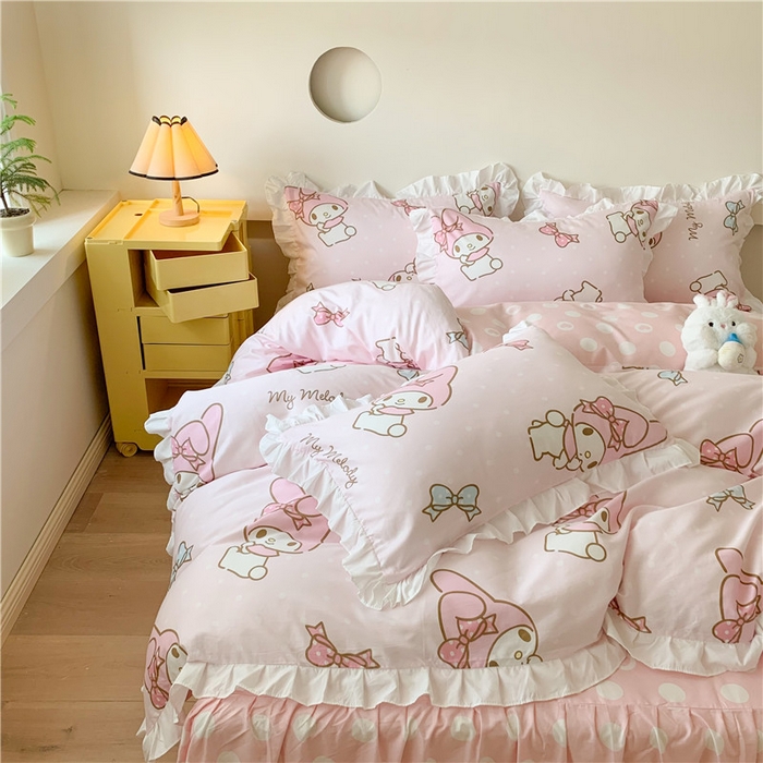 91家纺网 家纺一手货源 找家纺 玉元坊 2025新款全棉纯棉美乐蒂白花边款式四件套 花边-蝴蝶结美乐蒂