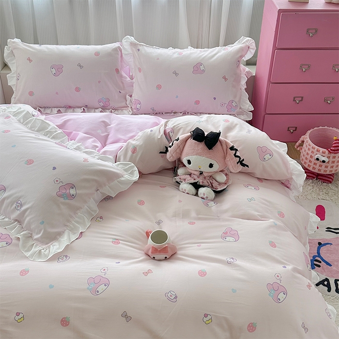 91家纺网 家纺一手货源 找家纺 玉元坊 2025新款全棉纯棉美乐蒂白花边款式四件套 可可美乐蒂-白花边款