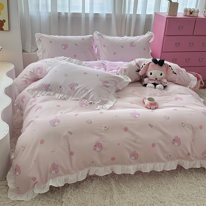 91家纺网 家纺一手货源 找家纺 玉元坊 2025新款全棉纯棉美乐蒂白花边款式四件套 可可美乐蒂-白花边款