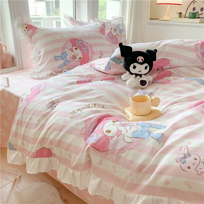 91家纺网 家纺一手货源 找家纺 玉元坊 2025新款全棉纯棉美乐蒂白花边款式四件套 甜甜美乐蒂【花边款】