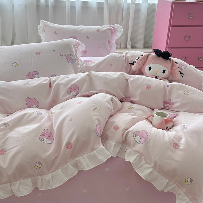 91家纺网 家纺一手货源 找家纺 玉元坊 2025新款全棉纯棉美乐蒂白花边款式四件套 可可美乐蒂-白花边款