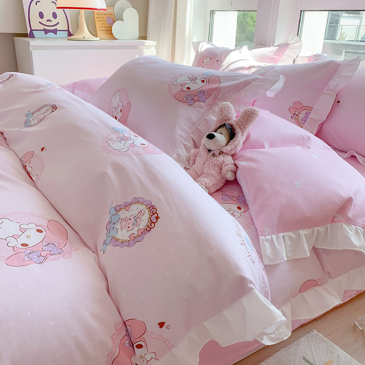 玉元坊 2025新款全棉纯棉美乐蒂白花边款式四件套 小兔美乐蒂【花边款】