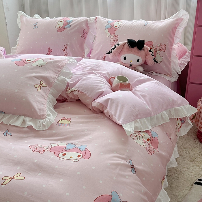 91家纺网 家纺一手货源 找家纺 玉元坊 2025新款全棉纯棉美乐蒂白花边款式四件套 魔法美乐蒂-白花边款