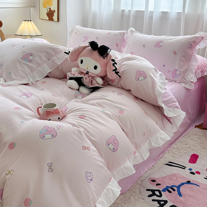 91家纺网 家纺一手货源 找家纺 玉元坊 2025新款全棉纯棉美乐蒂白花边款式四件套 可可美乐蒂-白花边款