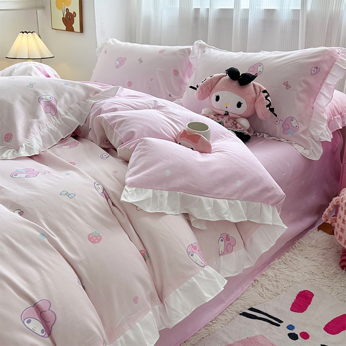 91家纺网 家纺一手货源 找家纺 玉元坊 2025新款全棉纯棉美乐蒂白花边款式四件套 可可美乐蒂-白花边款