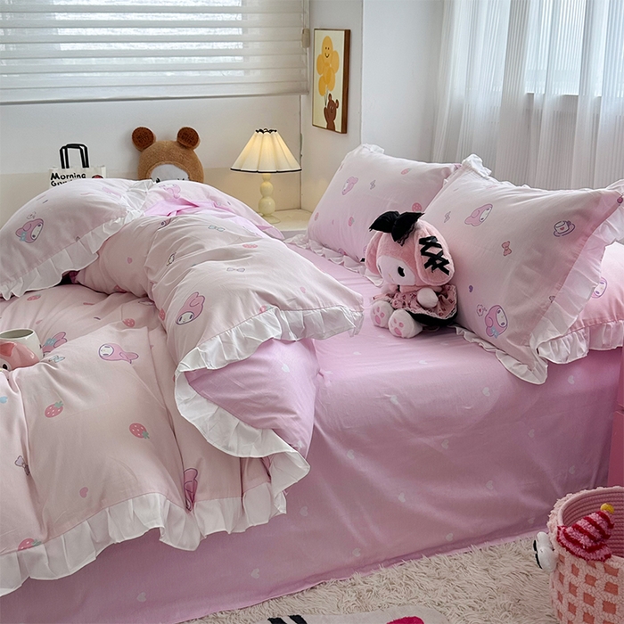 91家纺网 家纺一手货源 找家纺 玉元坊 2025新款全棉纯棉美乐蒂白花边款式四件套 可可美乐蒂-白花边款