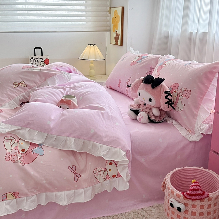 91家纺网 家纺一手货源 找家纺 玉元坊 2025新款全棉纯棉美乐蒂白花边款式四件套 魔法美乐蒂-白花边款