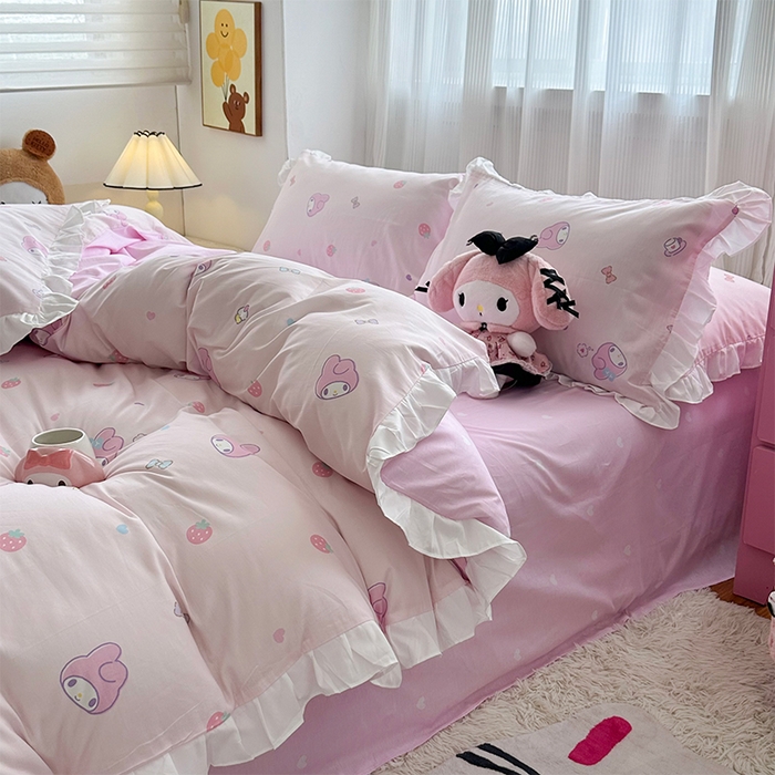 91家纺网 家纺一手货源 找家纺 玉元坊 2025新款全棉纯棉美乐蒂白花边款式四件套 可可美乐蒂-白花边款