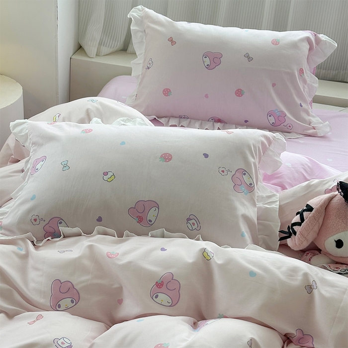 91家纺网 家纺一手货源 找家纺 玉元坊 2025新款全棉纯棉美乐蒂白花边款式四件套 可可美乐蒂-白花边款