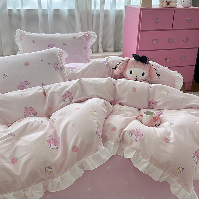 91家纺网 家纺一手货源 找家纺 玉元坊 2025新款全棉纯棉美乐蒂白花边款式四件套 可可美乐蒂-白花边款