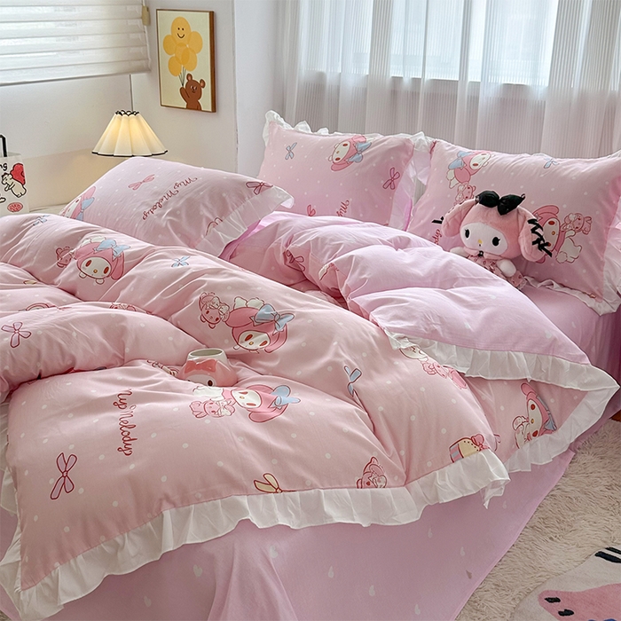 91家纺网 家纺一手货源 找家纺 玉元坊 2025新款全棉纯棉美乐蒂白花边款式四件套 魔法美乐蒂-白花边款