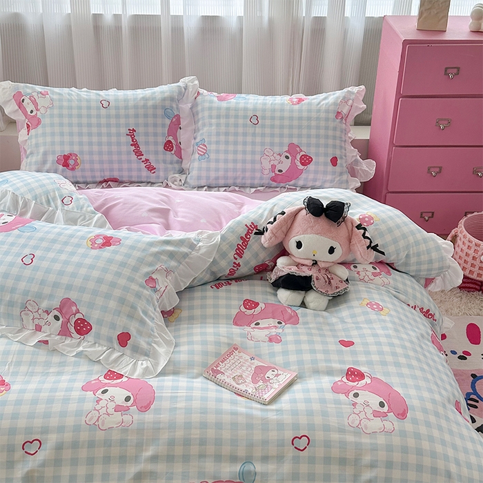 91家纺网 家纺一手货源 找家纺 玉元坊 2025新款全棉纯棉美乐蒂白花边款式四件套 乖乖美乐蒂-白花边款