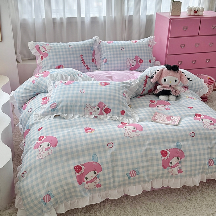 91家纺网 家纺一手货源 找家纺 玉元坊 2025新款全棉纯棉美乐蒂白花边款式四件套 乖乖美乐蒂-白花边款