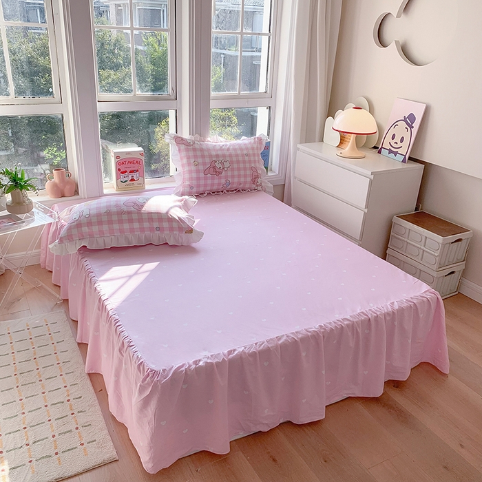 91家纺网 家纺一手货源 找家纺 玉元坊 2025新款全棉纯棉美乐蒂白花边款式四件套 粉格美乐蒂【花边款】