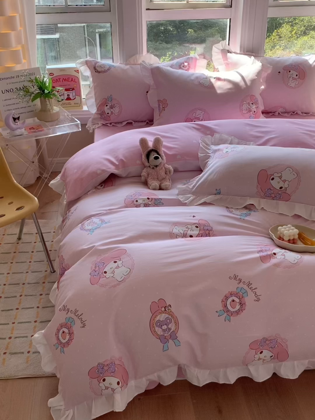 91家纺网 家纺一手货源 找家纺 玉元坊 2025新款全棉纯棉美乐蒂白花边款式四件套 小兔美乐蒂【花边款】