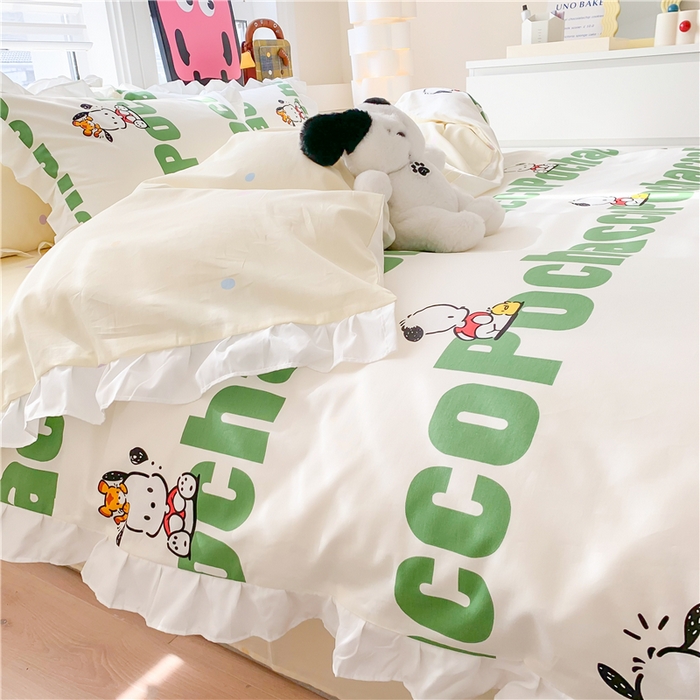 91家纺网 家纺一手货源 找家纺 （总）玉元坊 2025新款全棉纯棉帕恰狗和布丁狗白花边款四件套