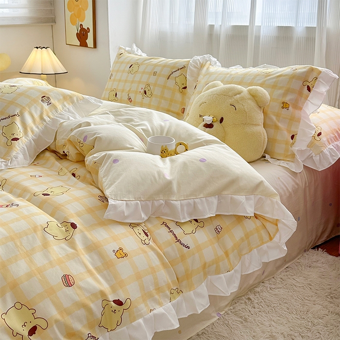 91家纺网 家纺一手货源 找家纺 （总）玉元坊 2025新款全棉纯棉帕恰狗和布丁狗白花边款四件套