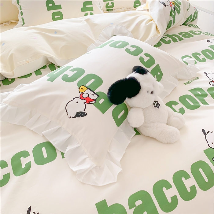 91家纺网 家纺一手货源 找家纺 （总）玉元坊 2025新款全棉纯棉帕恰狗和布丁狗白花边款四件套