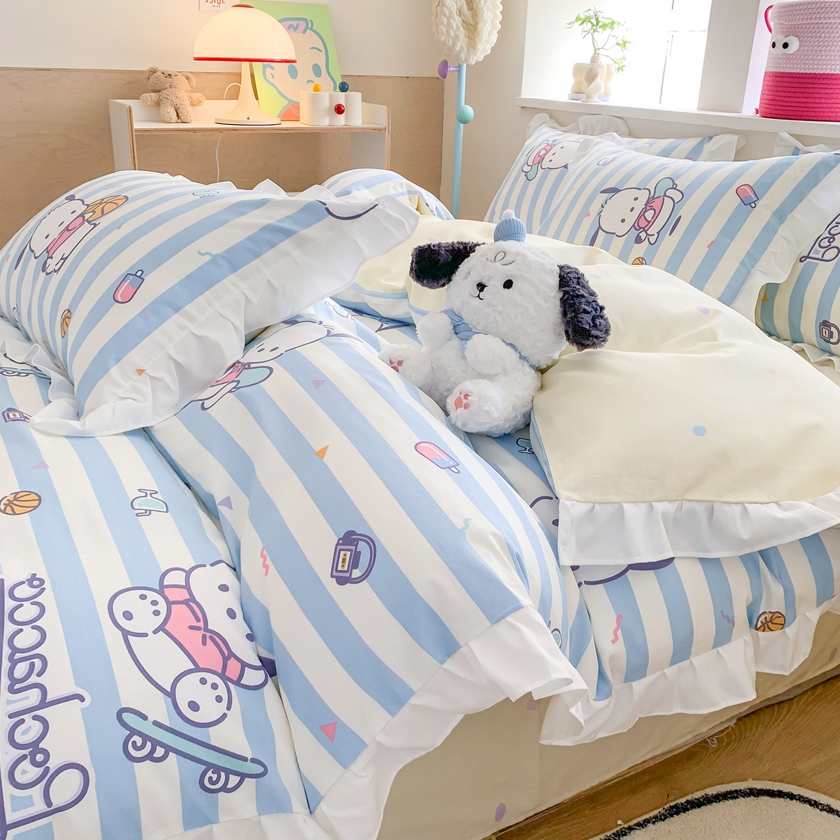 91家纺网 家纺一手货源 找家纺 （总）玉元坊 2025新款全棉纯棉帕恰狗和布丁狗白花边款四件套