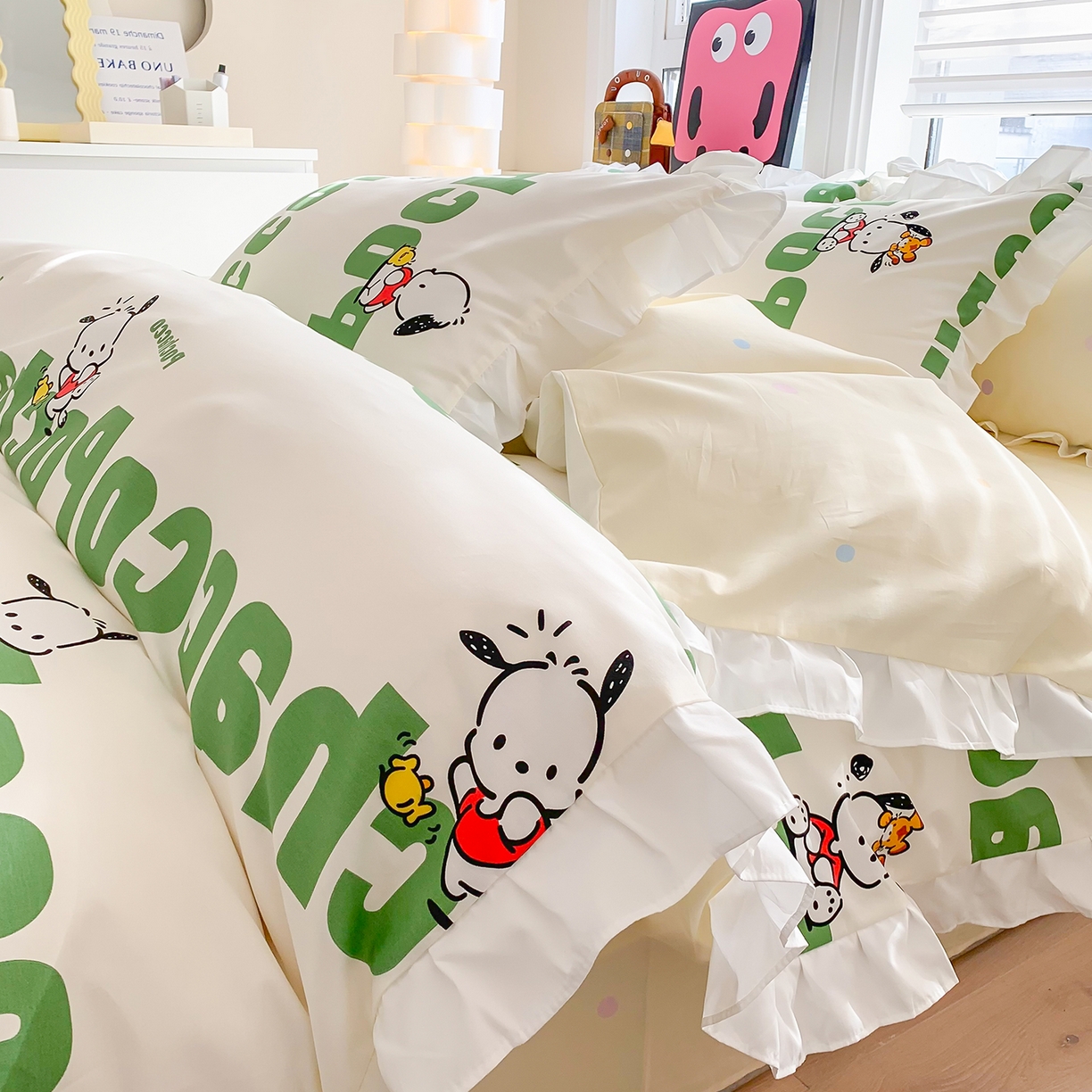 91家纺网 家纺一手货源 找家纺 （总）玉元坊 2025新款三丽鸥全棉纯棉大版花边款床品三四件套第五批 （长期有货 不断货）