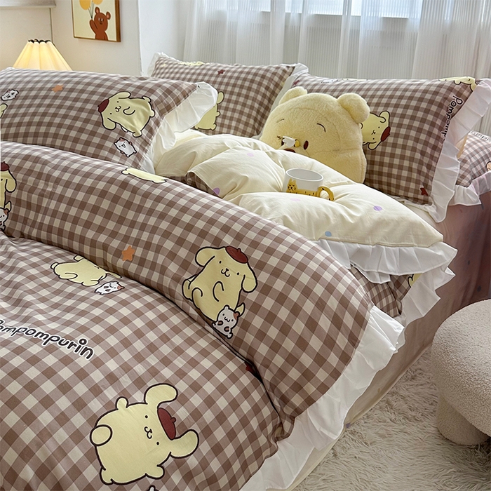 91家纺网 家纺一手货源 找家纺 （总）玉元坊 2025新款全棉纯棉帕恰狗和布丁狗白花边款四件套