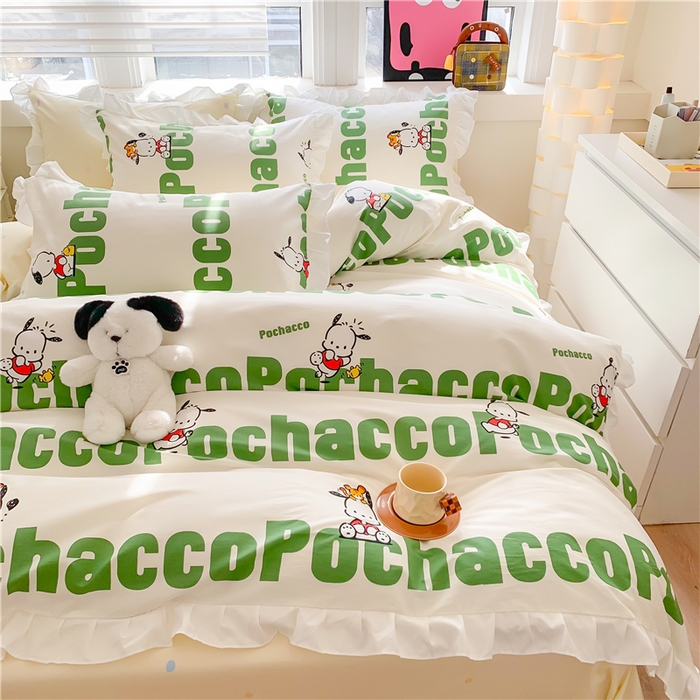 91家纺网 家纺一手货源 找家纺 （总）玉元坊 2025新款全棉纯棉帕恰狗和布丁狗白花边款四件套