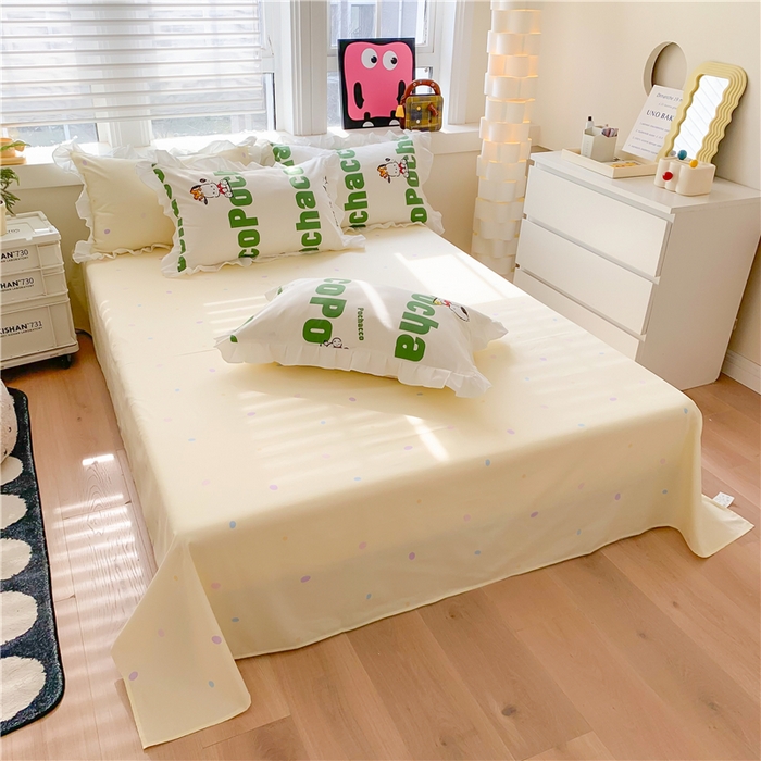 91家纺网 家纺一手货源 找家纺 玉元坊 2025新款全棉纯棉帕恰狗和布丁狗白花边款四件套 花边款-字母帕恰狗