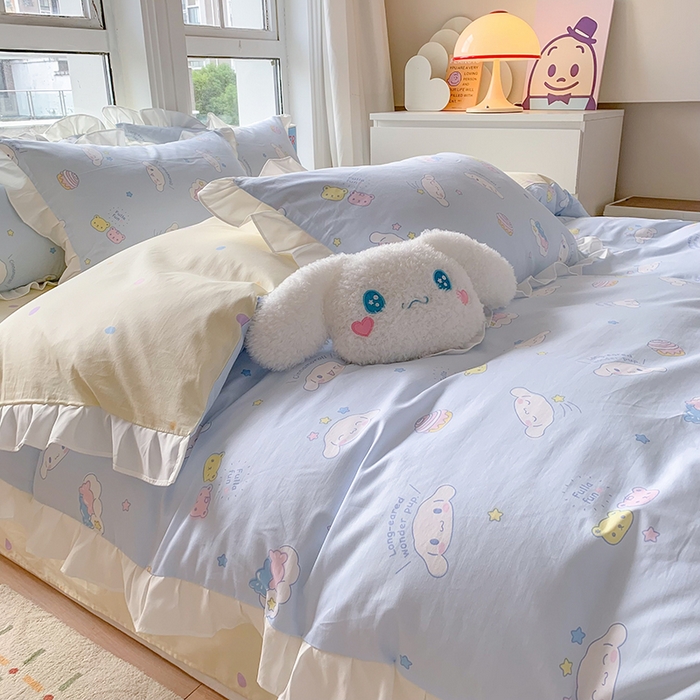 91家纺网 家纺一手货源 找家纺 玉元坊 2025新款全棉纯棉玉桂狗白花边款式四件套 云朵大耳狗【花边款】