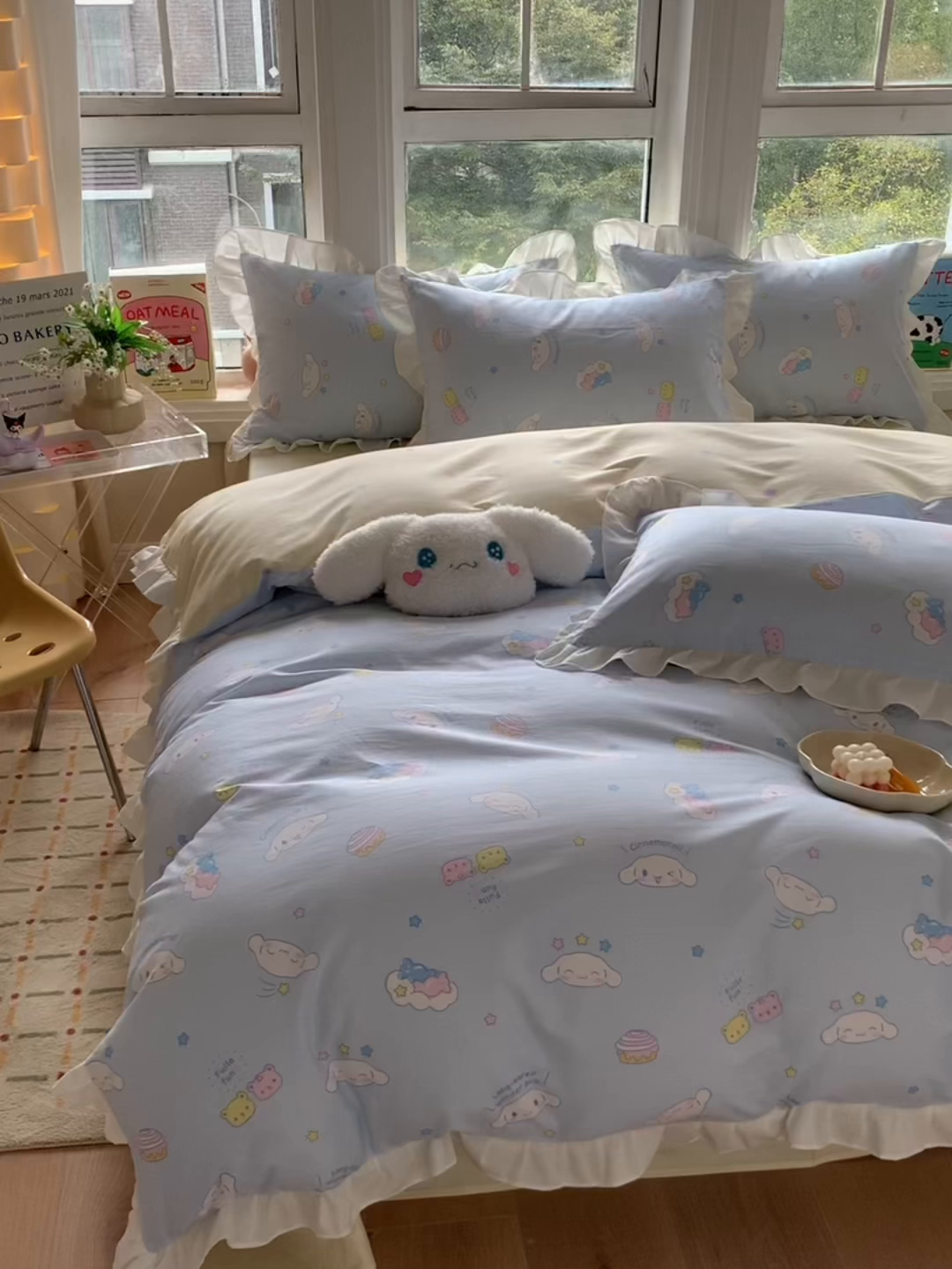 91家纺网 家纺一手货源 找家纺 玉元坊 2025新款全棉纯棉玉桂狗白花边款式四件套 云朵大耳狗【花边款】