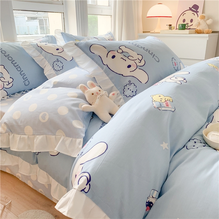 91家纺网 家纺一手货源 找家纺 玉元坊 2025新款全棉纯棉玉桂狗白花边款式四件套 甜品玉桂狗【花边款】