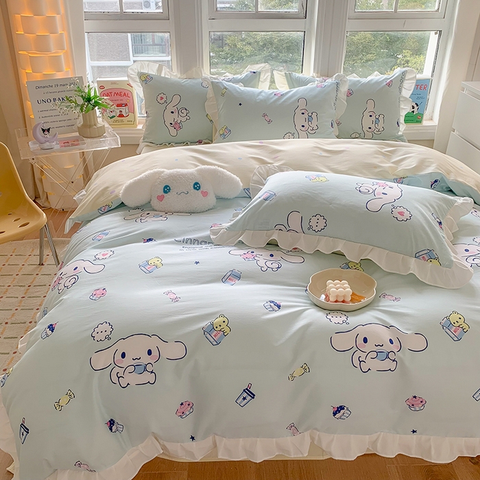 91家纺网 家纺一手货源 找家纺 玉元坊 2025新款全棉纯棉玉桂狗白花边款式四件套 牛奶大耳狗【花边款】