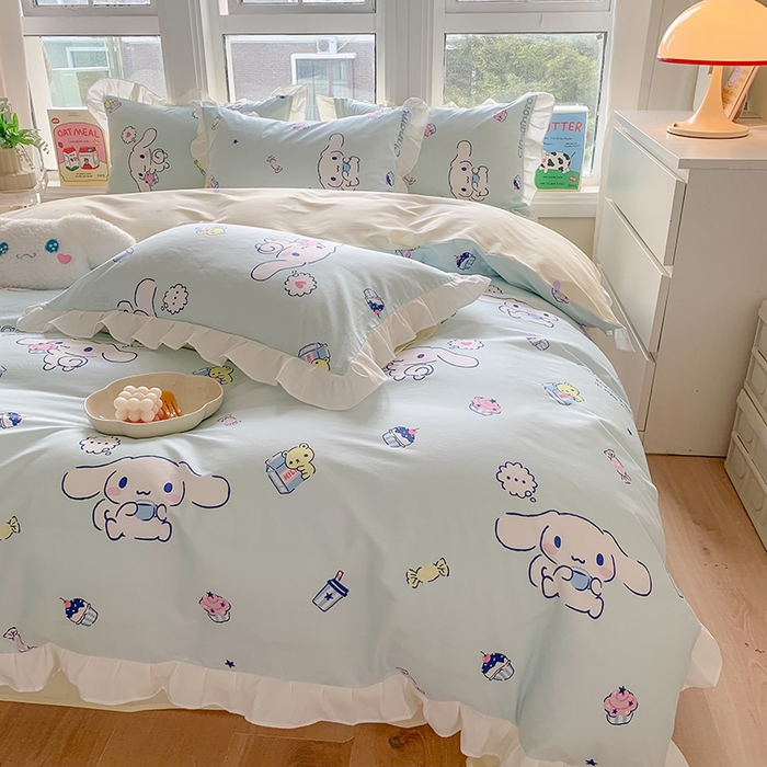 91家纺网 家纺一手货源 找家纺 玉元坊 2025新款全棉纯棉玉桂狗白花边款式四件套 牛奶大耳狗【花边款】