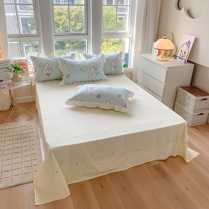 91家纺网 家纺一手货源 找家纺 玉元坊 2025新款全棉纯棉玉桂狗白花边款式四件套 牛奶大耳狗【花边款】