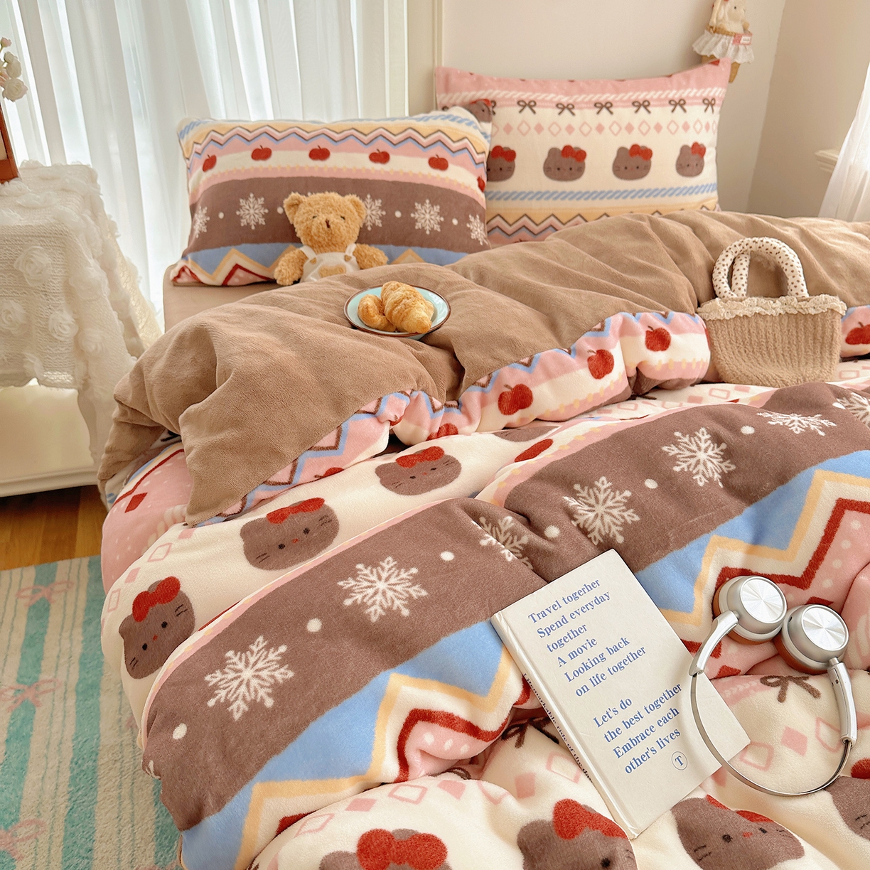 91家纺网 家纺一手货源 找家纺 （总）桃子家居 2025新款A类ins圣诞新年费尔岛秋冬限定款加厚牛奶绒系列四件套