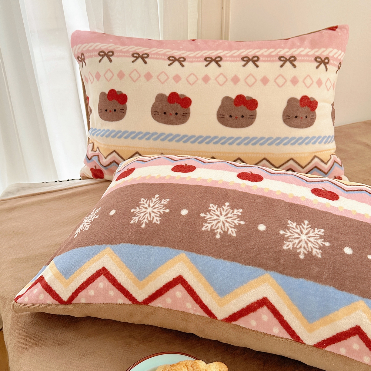 91家纺网 家纺一手货源 找家纺 （总）桃子家居 2025新款A类ins圣诞新年费尔岛秋冬限定款加厚牛奶绒系列四件套