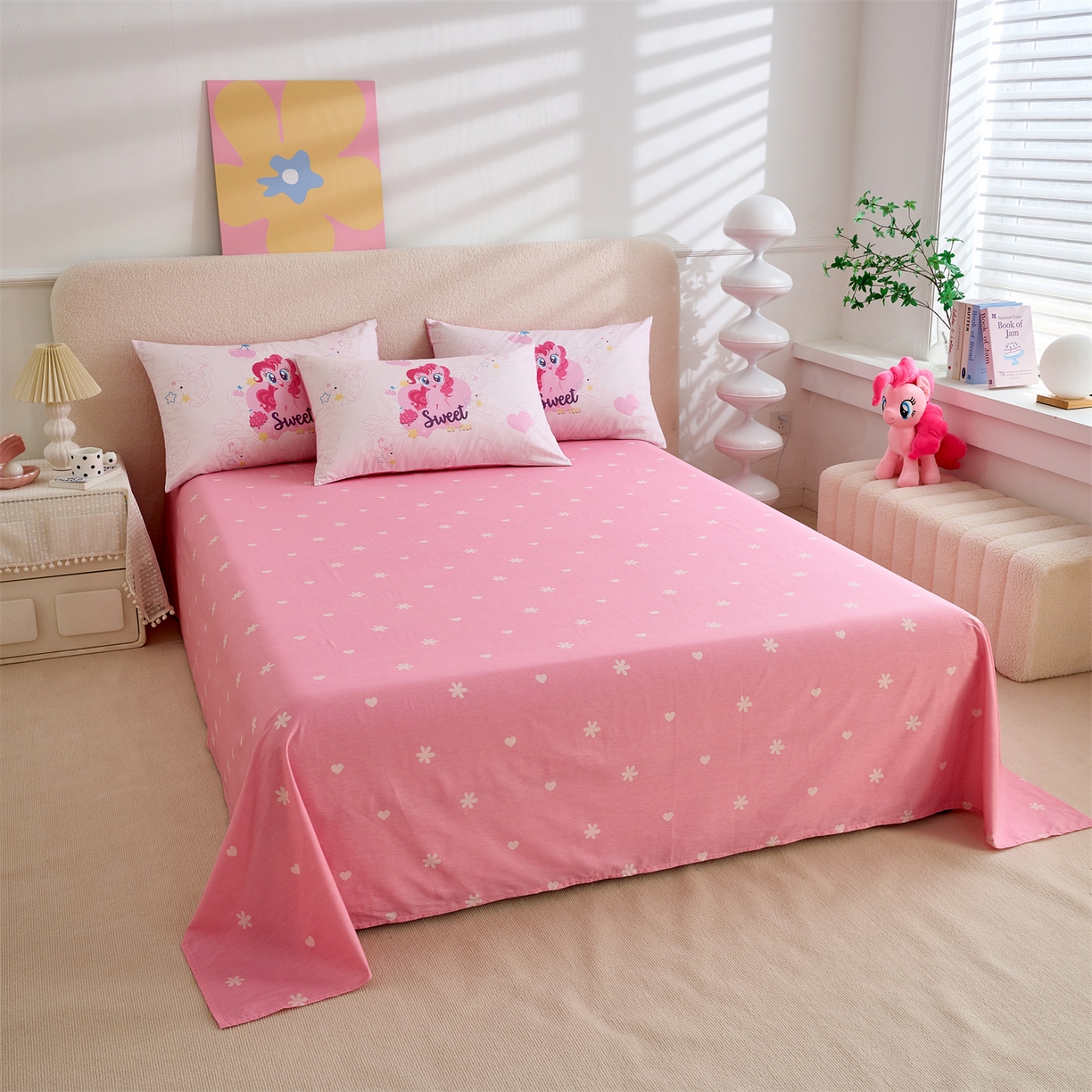 91家纺网 家纺一手货源 找家纺 百利卡通（原迪士尼家纺） 2025新款小马宝莉全棉纯棉数码印花圆网四件套 开心碧琪