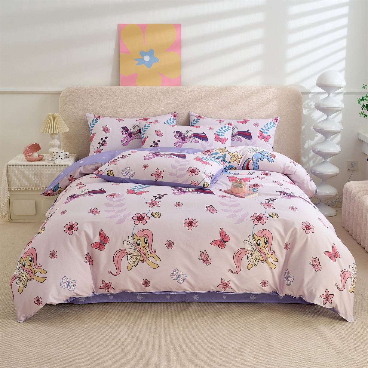 91家纺网 家纺一手货源 找家纺 百利卡通（原迪士尼家纺） 2025新款小马宝莉全棉纯棉数码印花圆网四件套 飞翔柔柔