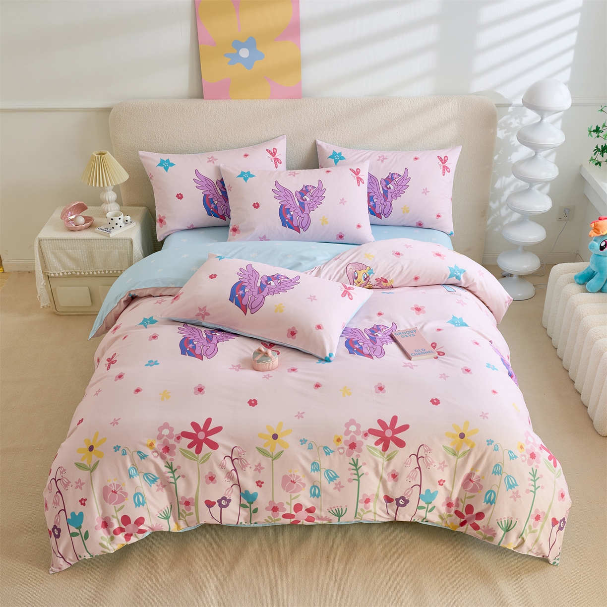 91家纺网 家纺一手货源 找家纺 百利卡通（原迪士尼家纺） 2025新款小马宝莉全棉纯棉数码印花圆网四件套 春天紫悦