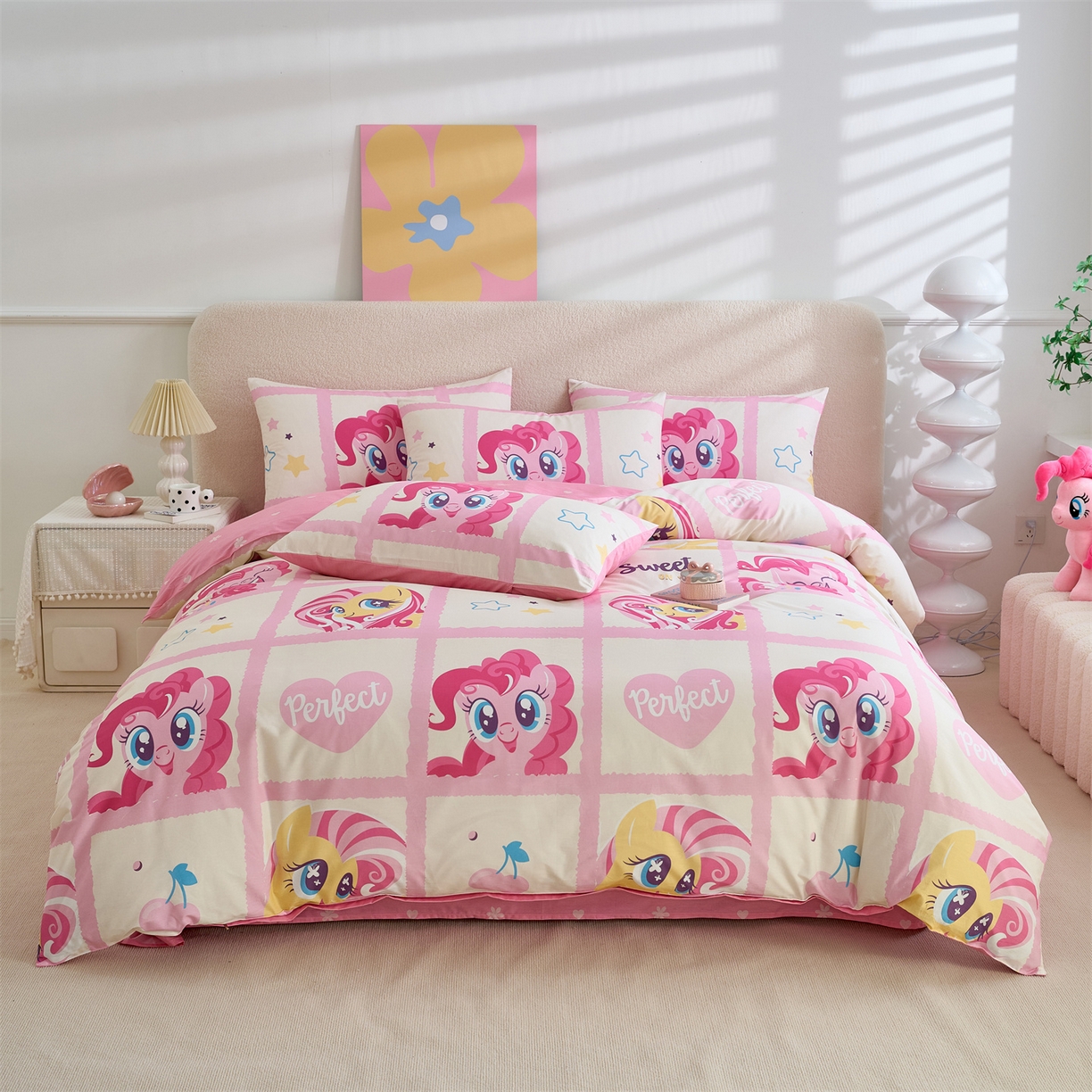 91家纺网 家纺一手货源 找家纺 百利卡通（原迪士尼家纺） 2025新款小马宝莉全棉纯棉数码印花圆网四件套 格子小马