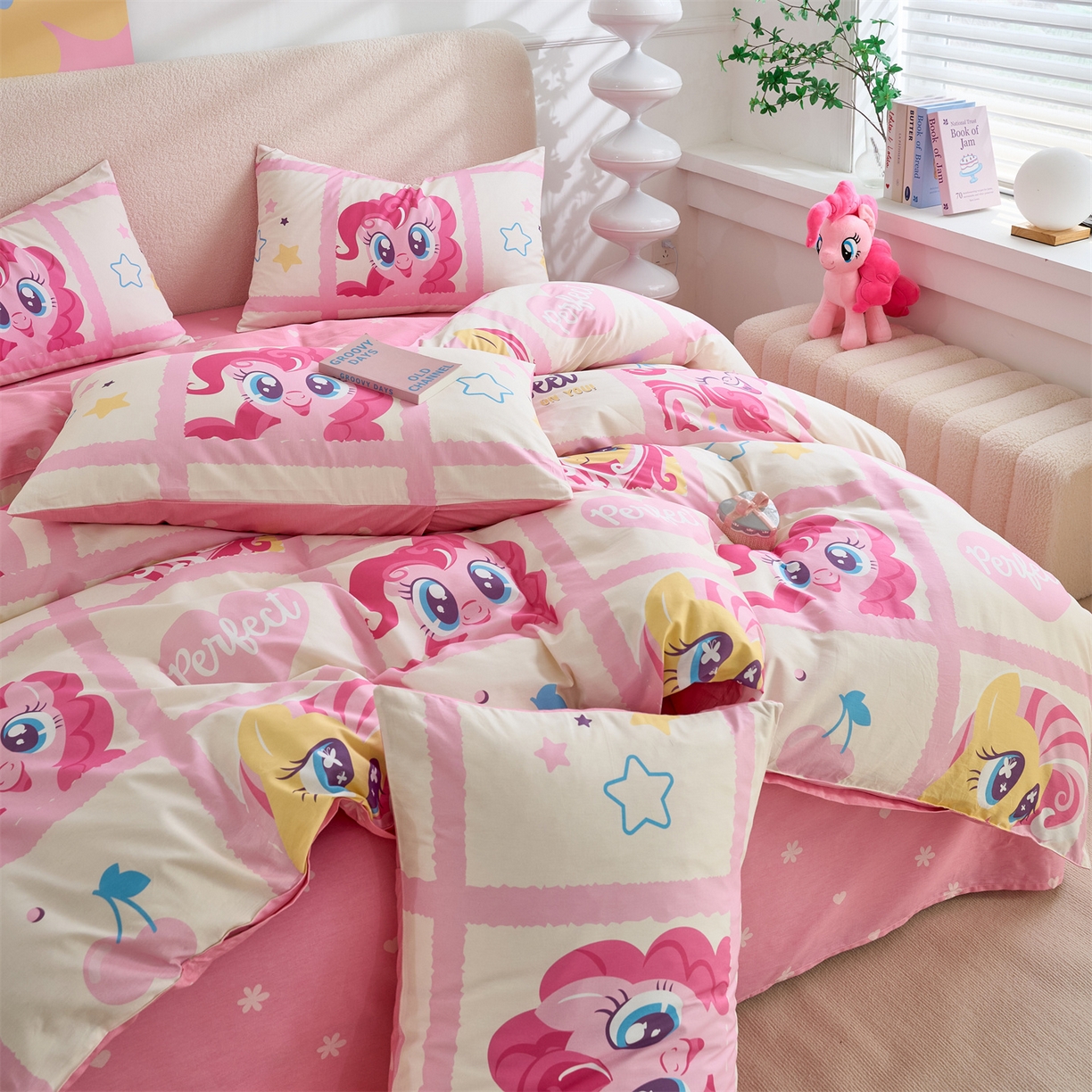 91家纺网 家纺一手货源 找家纺 百利卡通（原迪士尼家纺） 2025新款小马宝莉全棉纯棉数码印花圆网四件套 格子小马