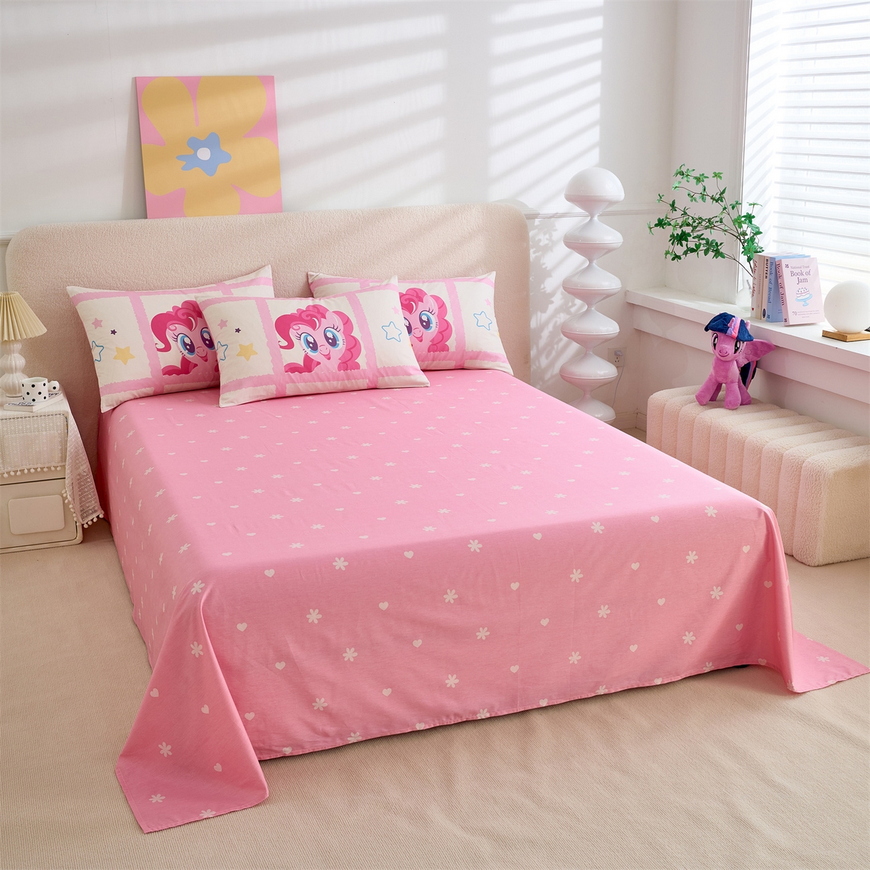 91家纺网 家纺一手货源 找家纺 百利卡通（原迪士尼家纺） 2025新款小马宝莉全棉纯棉数码印花圆网四件套 格子小马