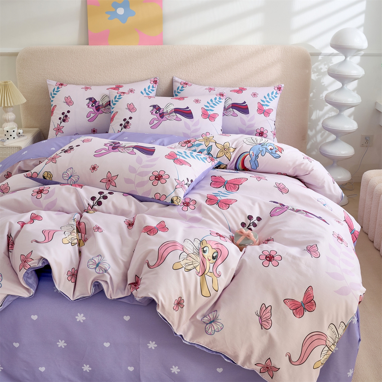 91家纺网 家纺一手货源 找家纺 百利卡通（原迪士尼家纺） 2025新款小马宝莉全棉纯棉数码印花圆网四件套 飞翔柔柔